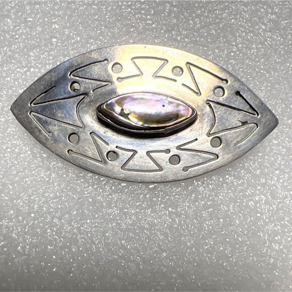 Vintage Sterling Brooch Pin Dannys Mexico Abalone Shell Southwest Geometric - Picture 7 of 8